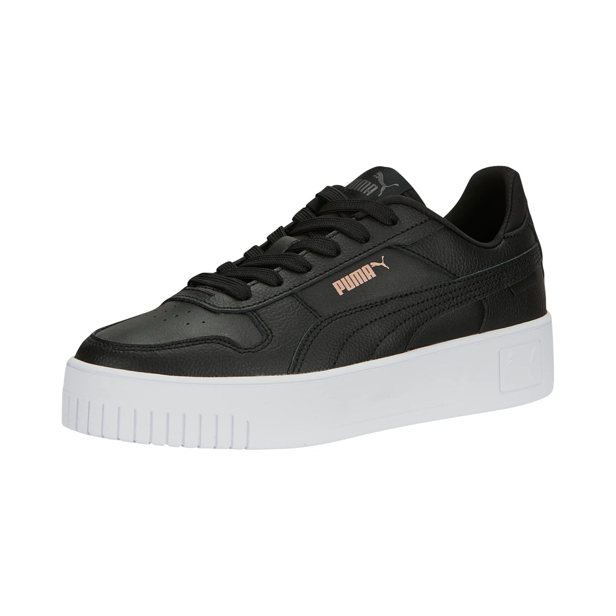 PUMA Womens Carina Street Sneaker, PUMA Womens Black-PUMA Womens Black-Rose Gold-PUMA Womens White, 10