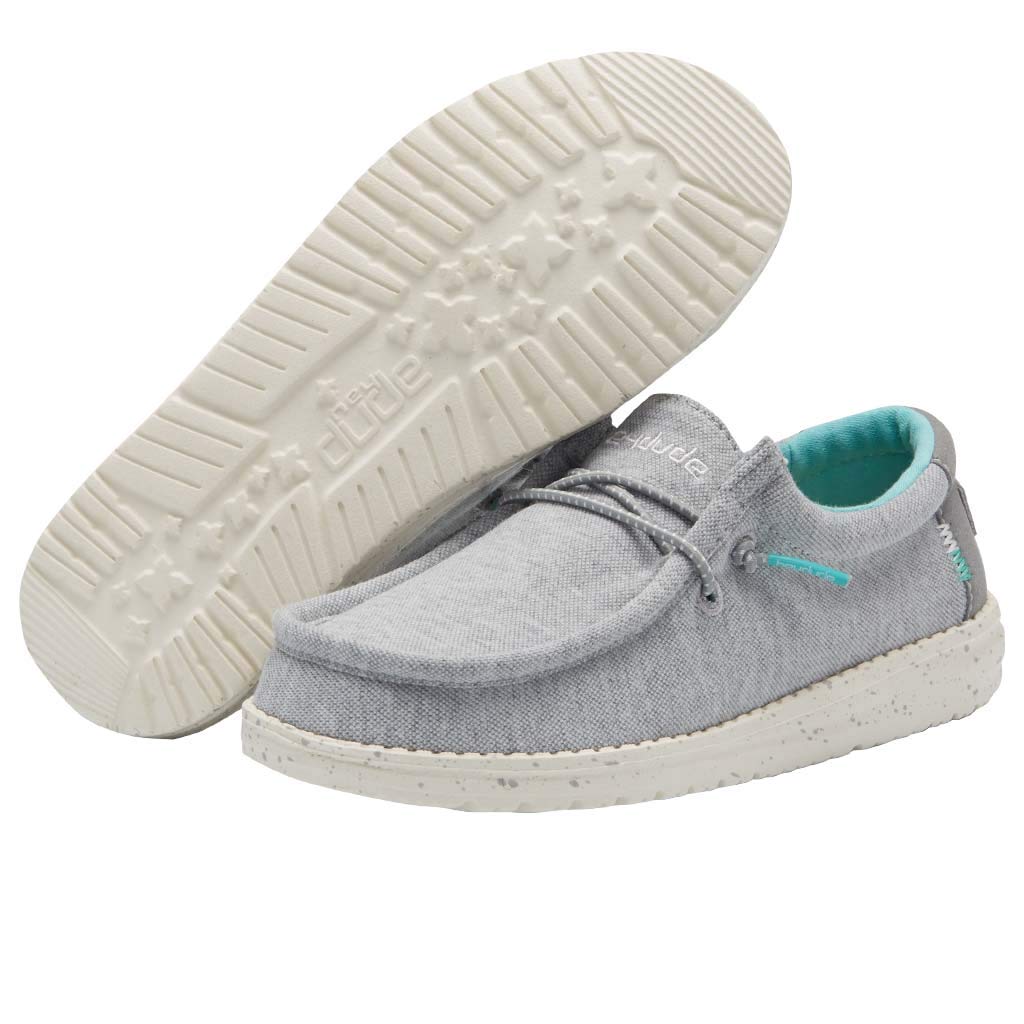 Hey Dude Boy's Wally Youth Stretch Grey Size 5 | Boy’s Shoes | Boy's Lace Up Loafers | Comfortable & Light-Weight