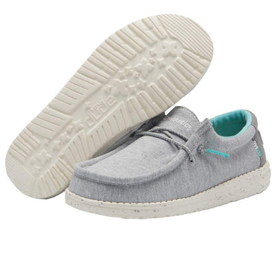 Hey Dude Boy's Wally Youth Stretch Grey Size 5 | Boy’s Shoes | Boy's Lace Up Loafers | Comfortable & Light-Weight
