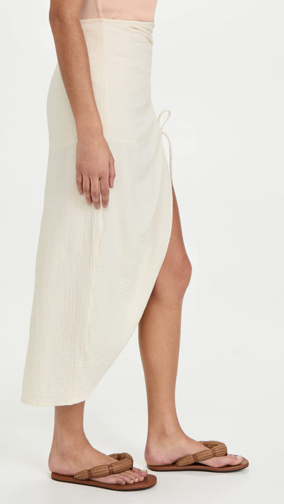 Free People Women's Natural Cerine Ruched Midi Skirt, Ivory, Off White, 8