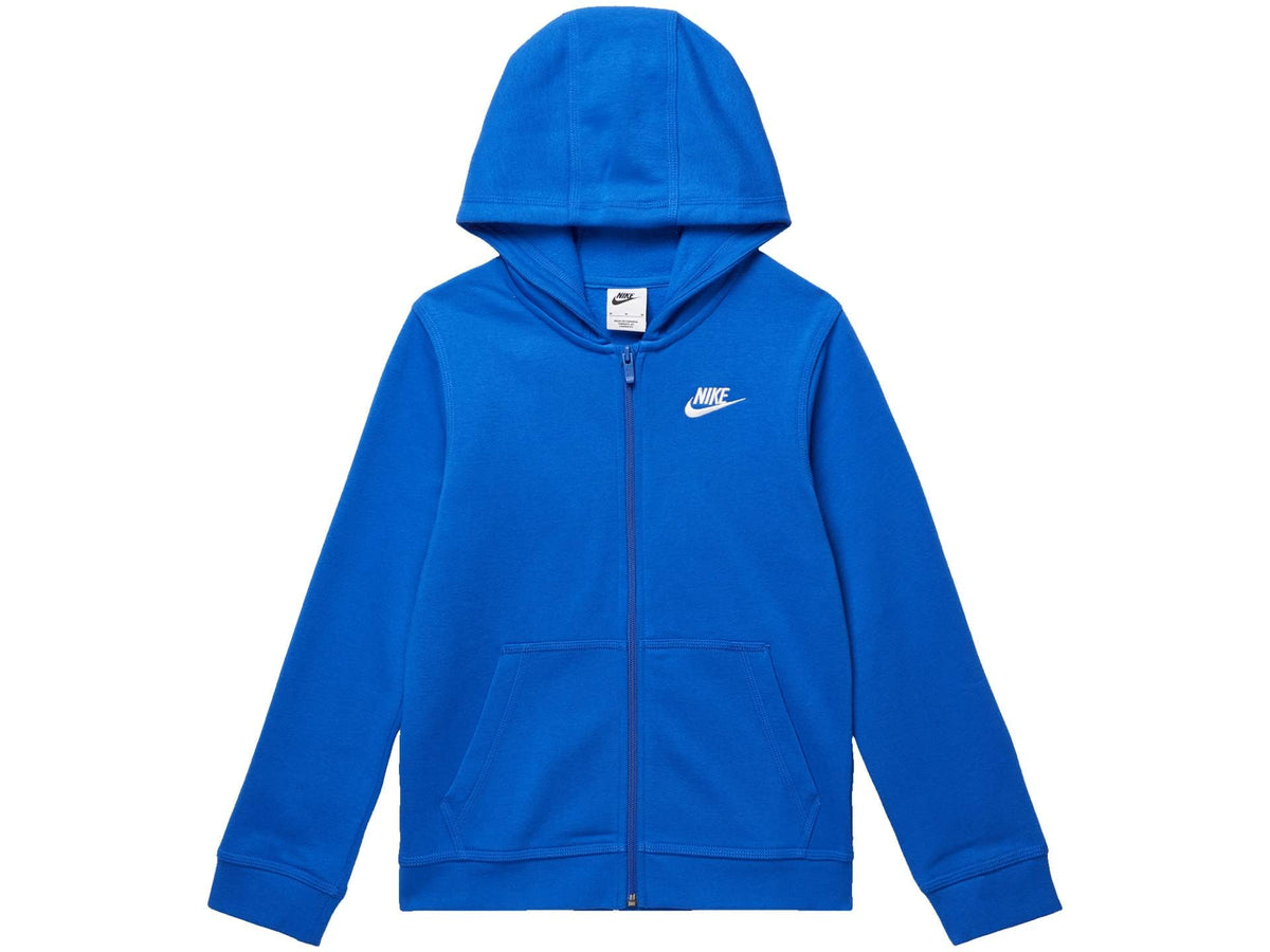 Nike Boy's Club Fleece Full Zip Hoodie (Big Kids) Game Royal/Game Royal/White LG (14-16 Big Kid)