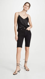 FRAME Women's Le Vintage Bermuda Raw Edge Shorts, Film Noir, Black, 23