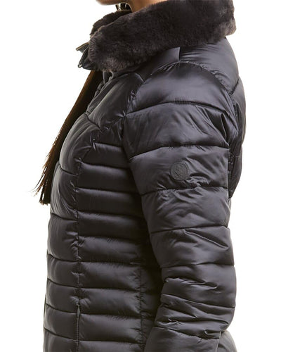 Save The Duck Caroline Iridescent with Faux Fur Collar Ebony Grey 1 4 (XL)