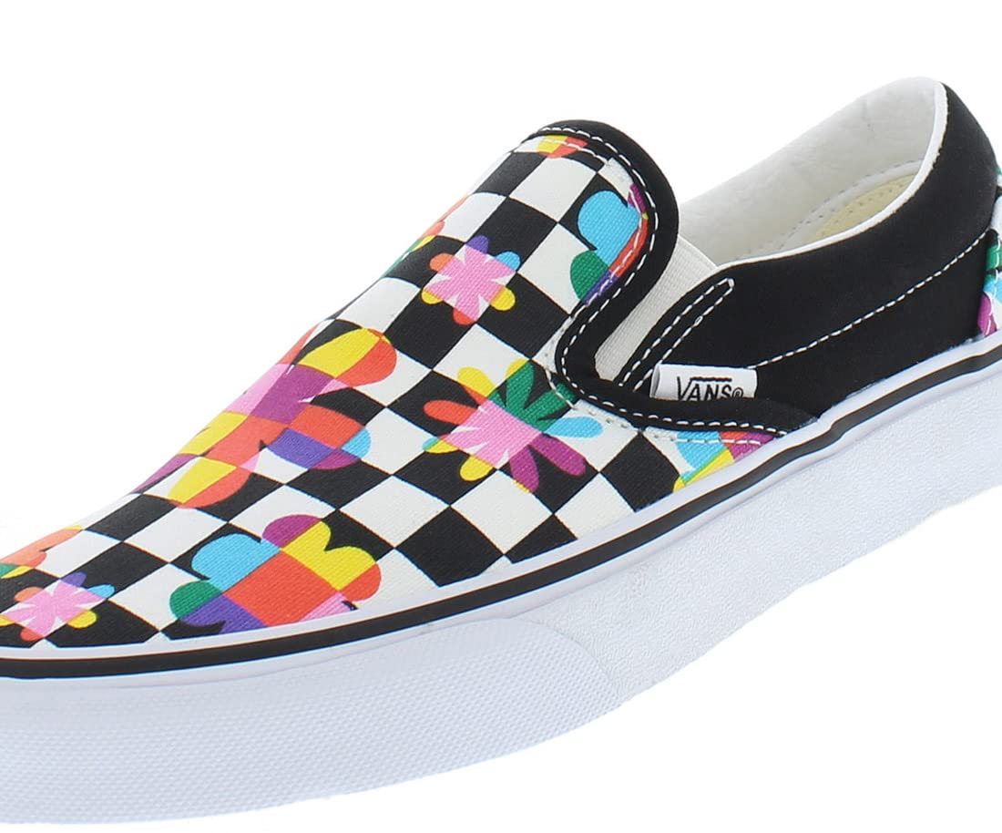 Vans Classic Slip On Floral Checkerboard Sneakers 8.5 Women/7 Men Black True/White