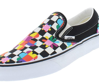 Vans Classic Slip On Floral Checkerboard Sneakers 8.5 Women/7 Men Black True/White