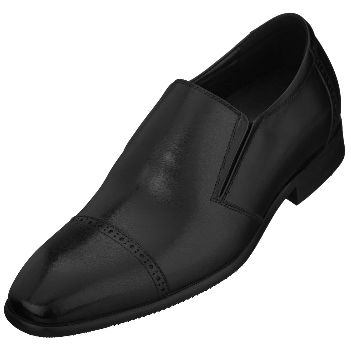 CALTO Men's Invisible Height Increasing Elevator Shoes - Black Leather Slip-on Formal Dress Loafers- 2.4 Inches Taller - Y6115 - Size 9 D(M) US