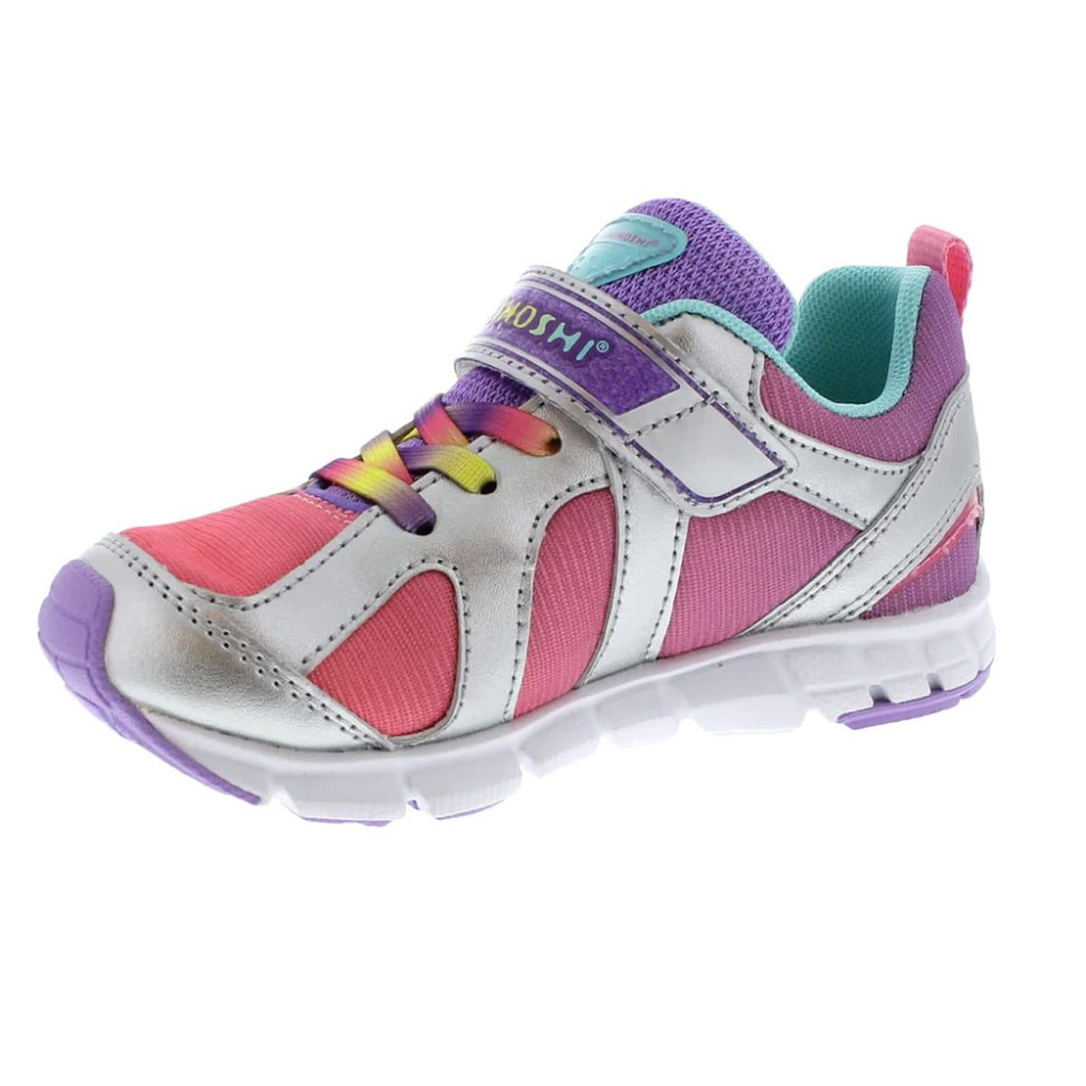 TSUKIHOSHI 3584 Rainbow Strap-Closure Machine-Washable Child Sneaker Shoe with Wide Toe Box and Slip-Resistant, Non-Marking Outsole - Silver/Lavender, 13.5 Little Kid (4-8 Years)