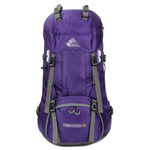 60L Hiking Backpack with Rain Cover, Lightweight Outdoor Trekking Multipurpose Backpack for Climbing Camping-Purple