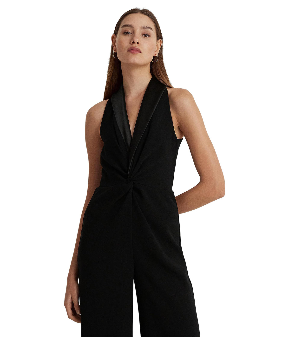 Lauren Ralph Lauren Dress Women's Satin-Trim Crepe Sleeveless Jumpsuit, Black