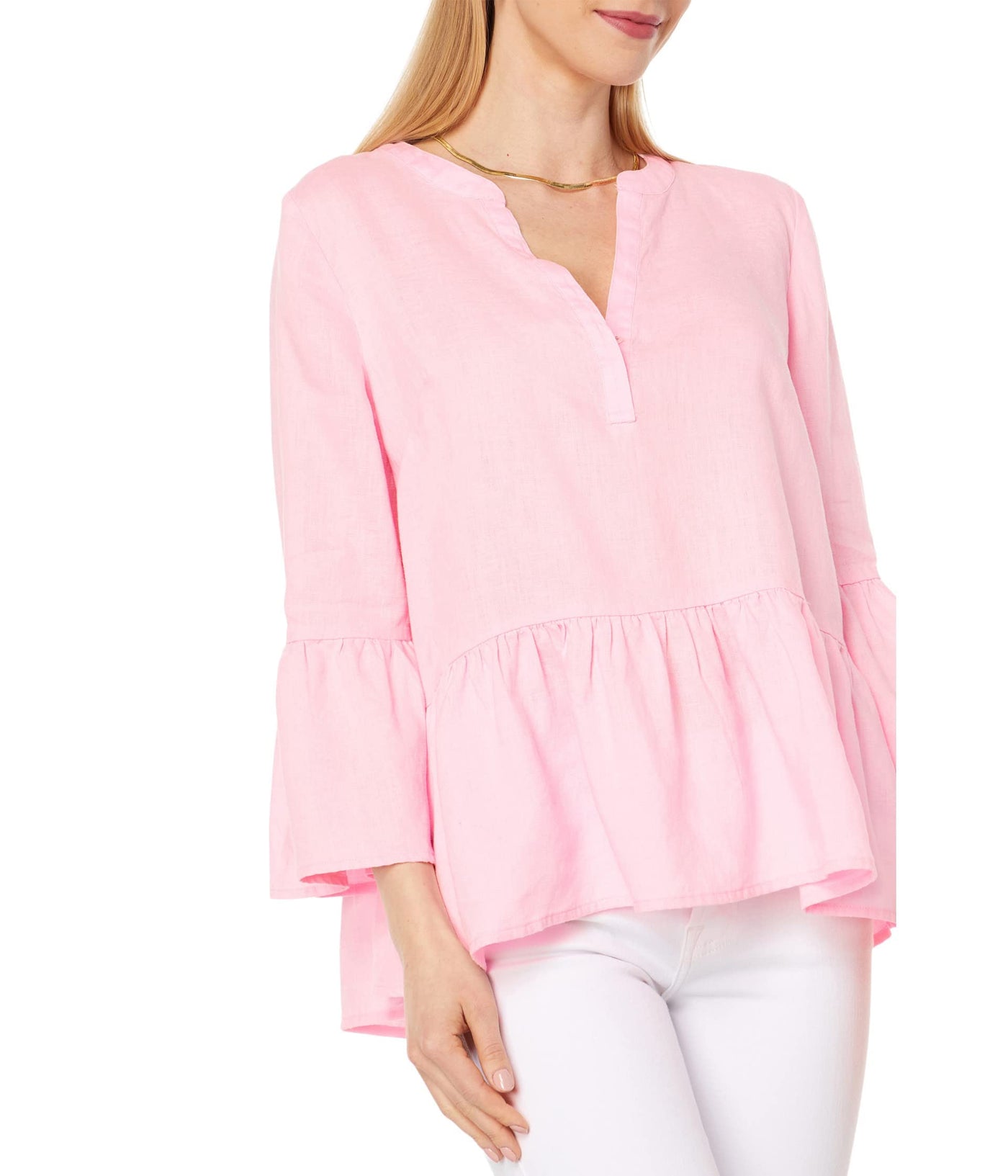 Lilly Pulitzer 3/4 Sleeve Bekah Linen Top Pink Blossom XL