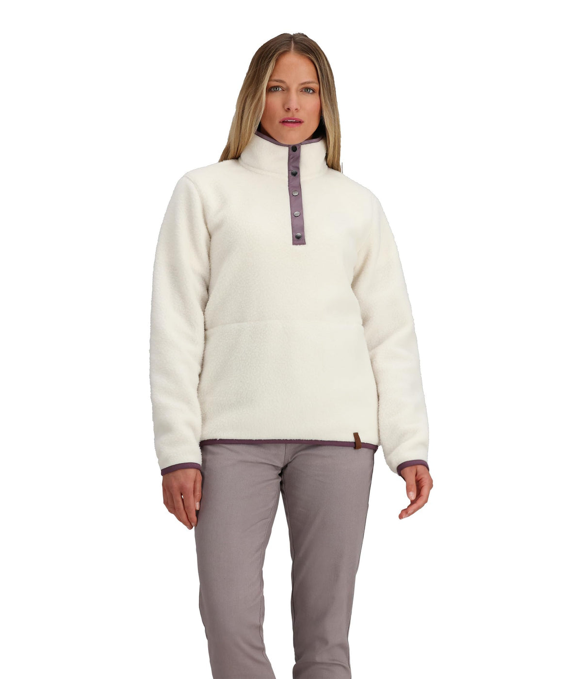 Obermeyer Boulder Fleece Women’s Top - Polyester Fabric - Double-sided Brushed Fleece - Handwarmer Pockets Salt SM One Size