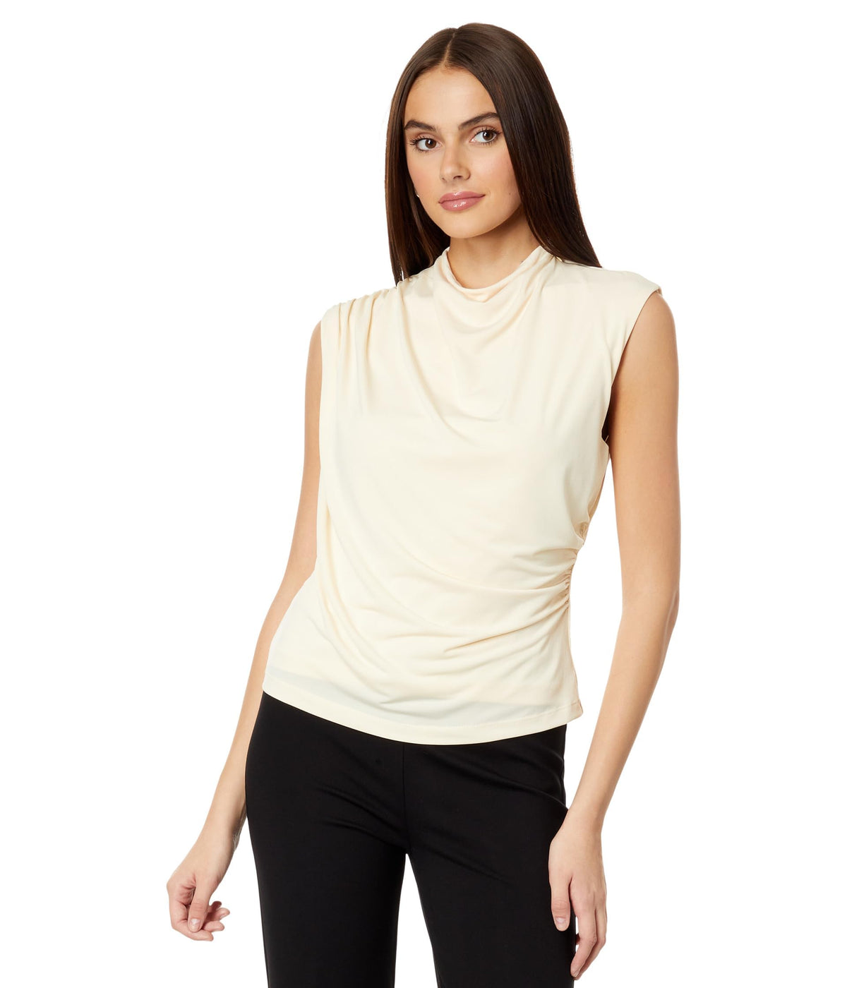 Elliott Lauren Top Notch Draped Sleeveless Top w/Zipper Detail X-Large Cream