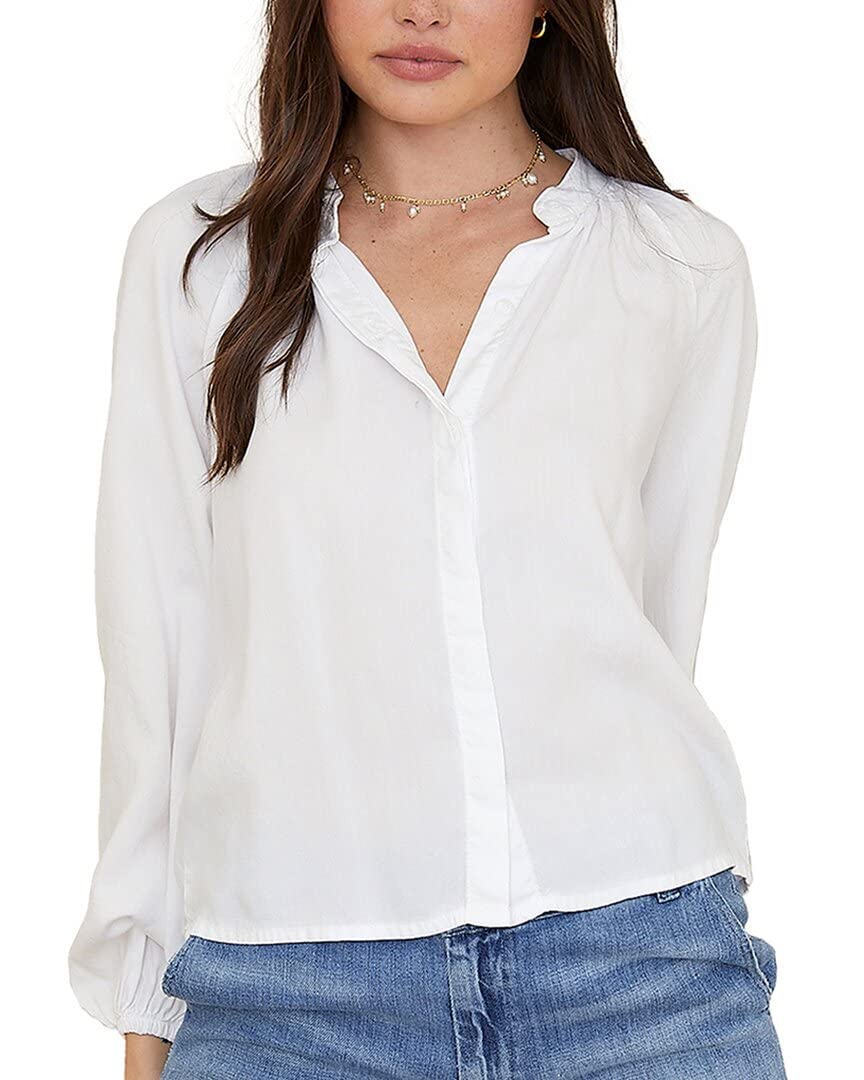bella dahl Long Sleeve Shirred Raglan Shirt White LG