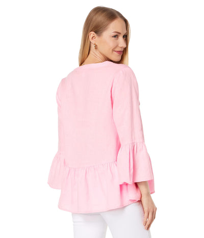 Lilly Pulitzer 3/4 Sleeve Bekah Linen Top Pink Blossom XL