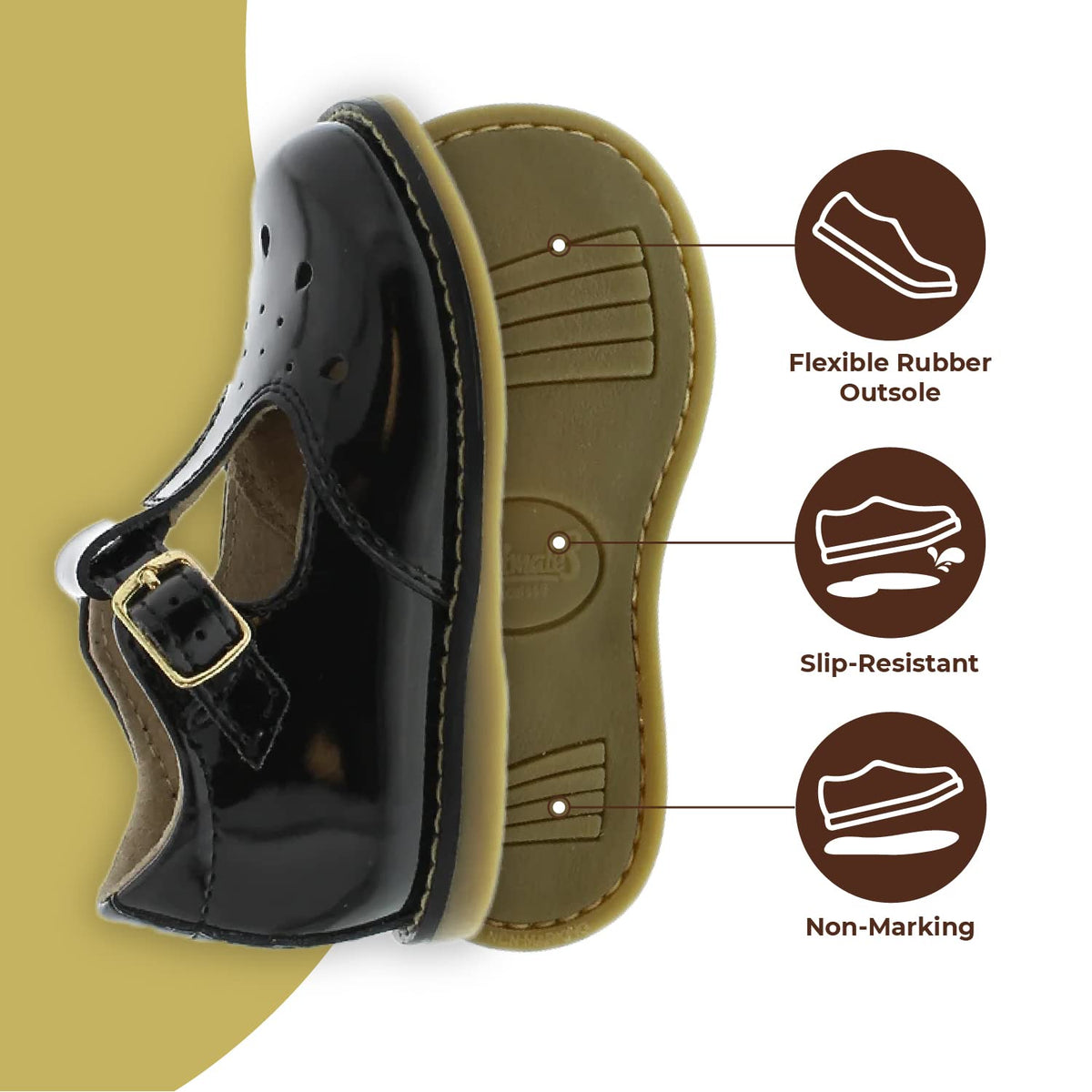 FOOTMATES Harper Mary Jane T-Strap Girls Flat Leather Walking Shoes with Custom-Fit Insoles, Slip-Resistant Non-Marking Outsoles - for Toddlers and Little Kids, Ages 1-8 2 Infant Black Patent