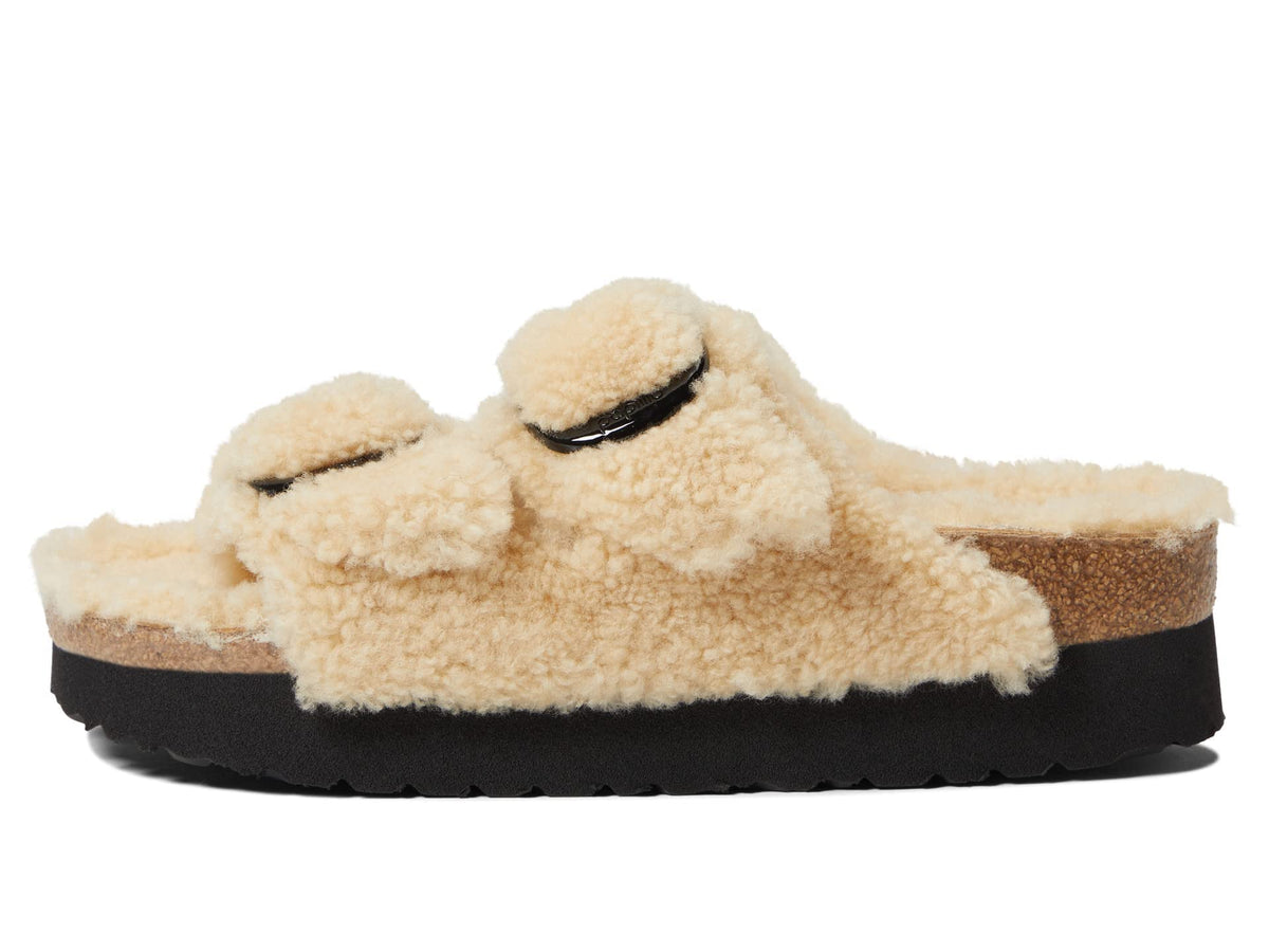 Birkenstock Women's Arizona Big Buckle Teddy Sandal by Papillio, Eggshell, Off White, Tan, 6 Medium US