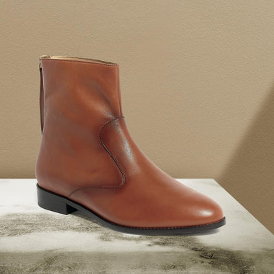 Anthony Veer Martha Ankle Boots for Women | Zip-Up Boots | Contouring Bedded Insoles & Anti-Slip Leather Outsole Tan
