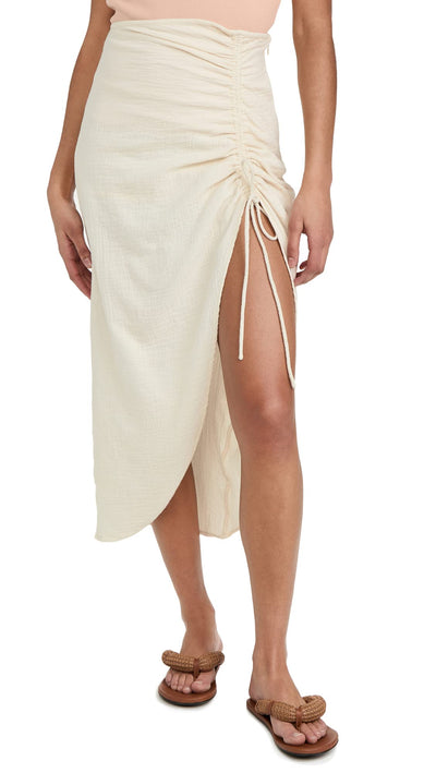 Free People Women's Natural Cerine Ruched Midi Skirt, Ivory, Off White, 8