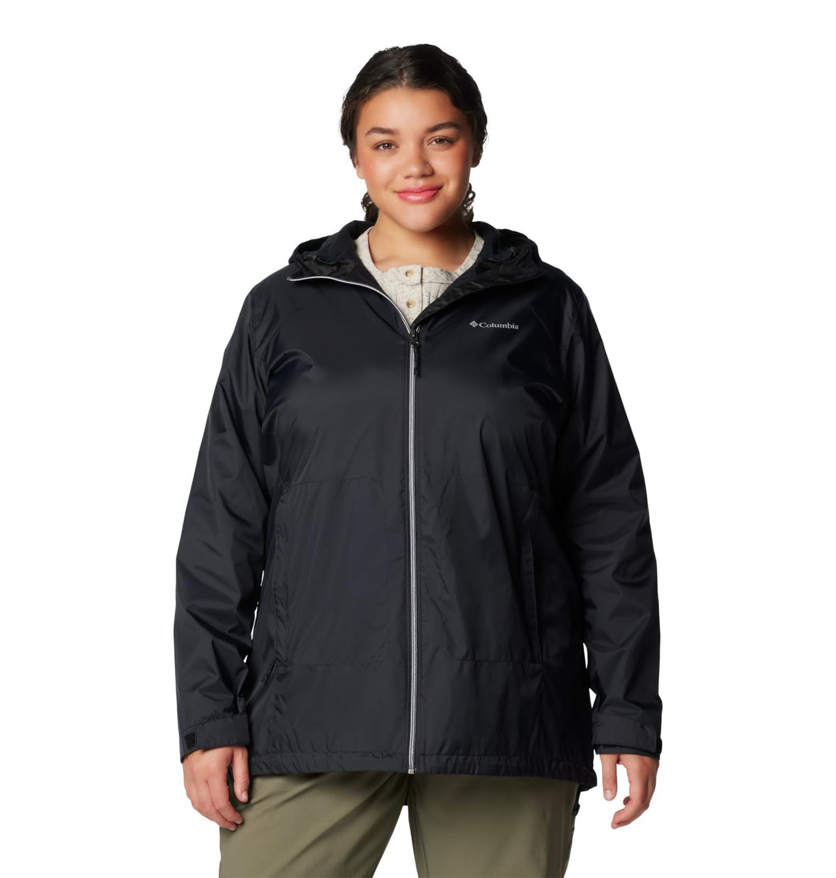 Columbia Womens Switchback II Lined Long Rain Jacket, Black, Medium