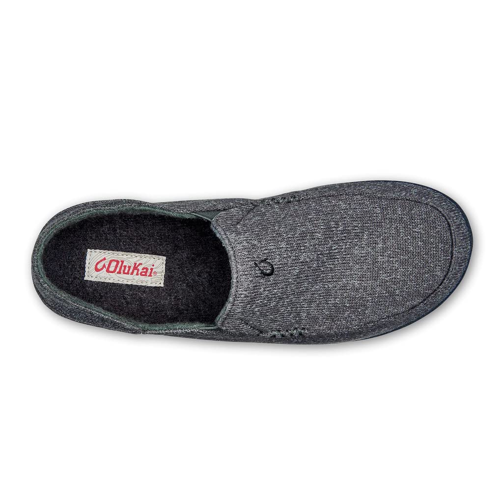 OLUKAI Moloa Hulu Men's Wool-Blend Slippers, Soft & Heathered Knit Slip On Shoes, Suede Leather Foxing, Drop-In Heel Design, Dk Shadow/Dk Shadow, 15