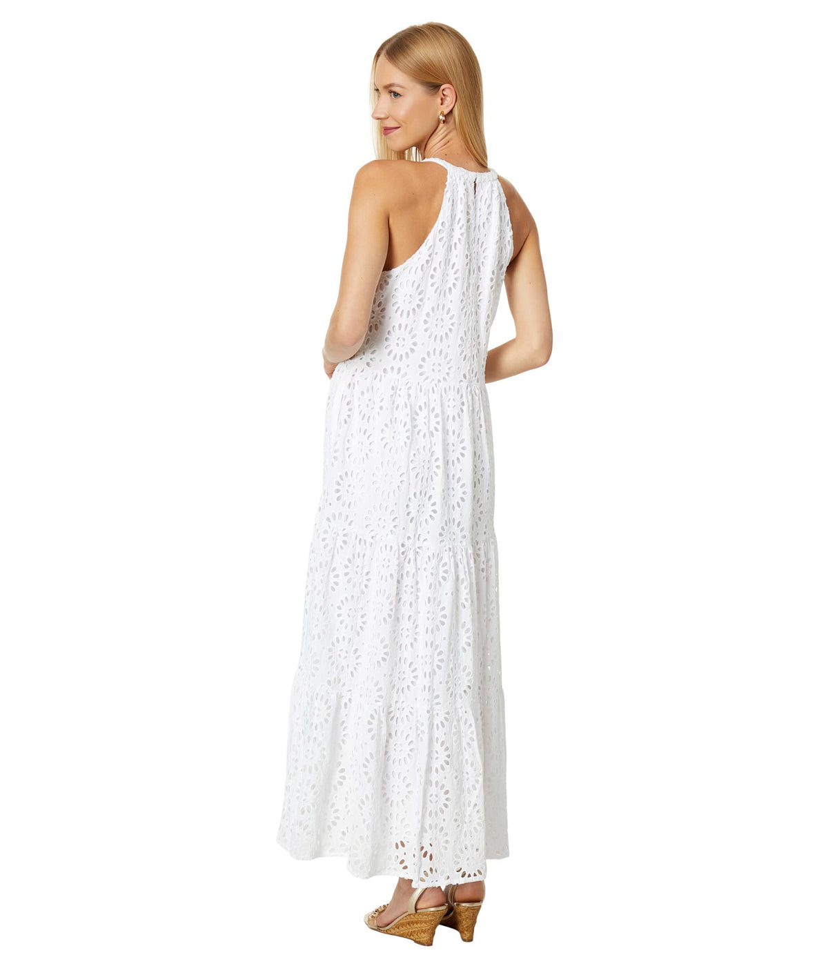 Lilly Pulitzer Beccalyn Eyelet Maxi Dress Resort White Oversized Pinwheel Rayon Eyelet XXS