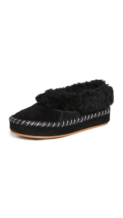 Tory Burch Women's Shearling Slippers, Perfect Black/Perfect Black, 10 Medium US