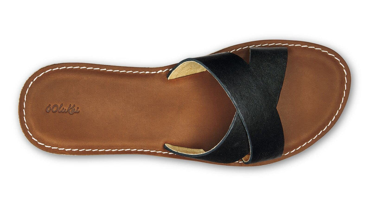 OLUKAI Ke'a Women's Beach Sandals, Quick-Dry Flip-Flop Slides, Water Resistant & Modern Low Profile Design, All-Day Comfort Fit & Wet Grip Soles 9 Black/Tan