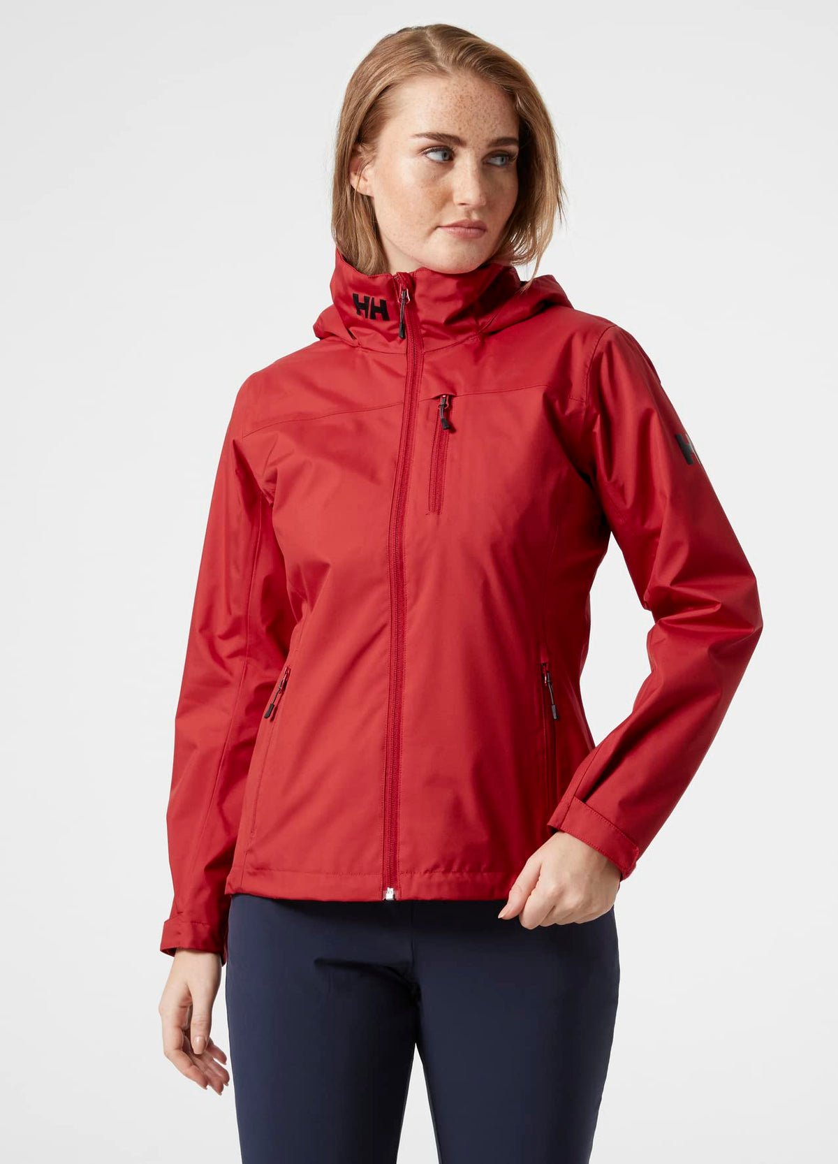 Helly Hansen Women's Crew Hooded Midlayer Fleece Lined Waterproof Rain Jacket, 162 Red, Medium