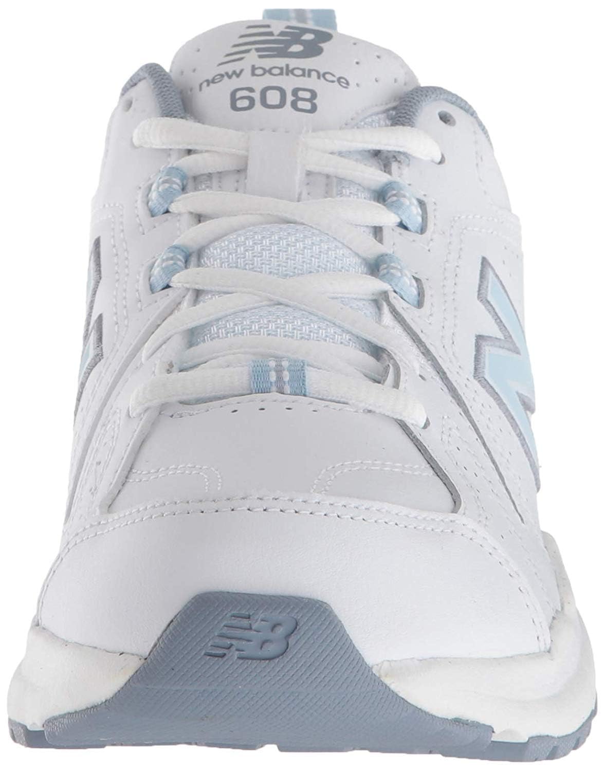 New Balance Women's 608 V5 Casual Comfort Cross Trainer, White/Light Blue, 10.5 Wide