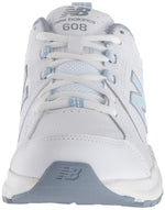 New Balance Women's 608 V5 Casual Comfort Cross Trainer, White/Light Blue, 10.5 Wide