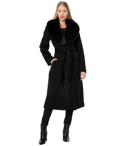 Vince Camuto Wool Coat w/Faux Fur V20741-ZU Black LG (US 12-14)