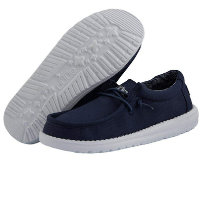 Hey Dude Boy's Wally Youth Stretch Navy Size 11 | Boy’s Shoes | Boy's Lace Up Loafers | Comfortable & Light-Weight