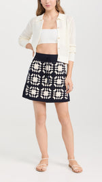 FRAME Women's Crochet Tassel Skirt, Navy Multi, S