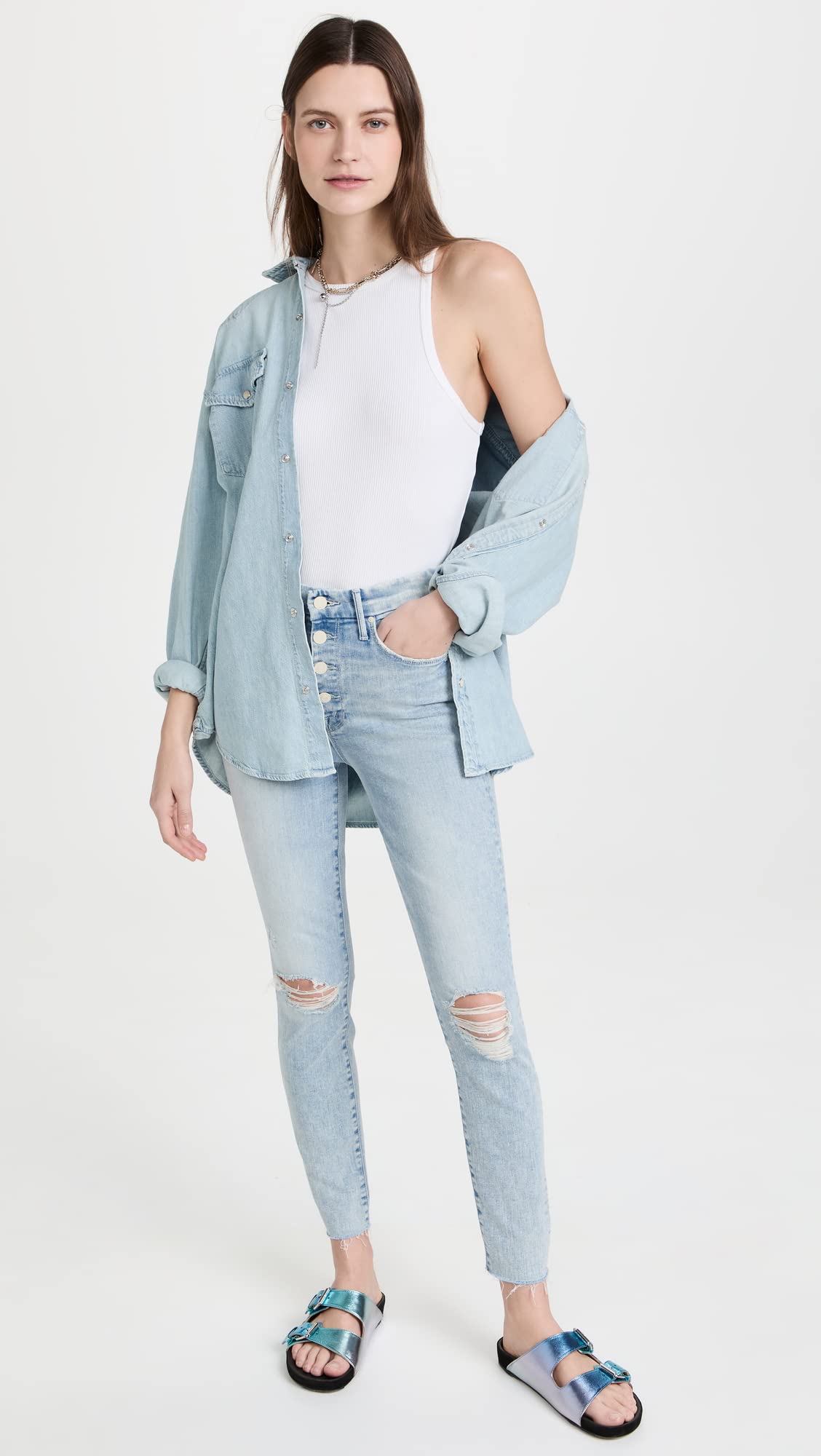 MOTHER Women's The Pixie Ankle Fray Jeans 34 Action Shot