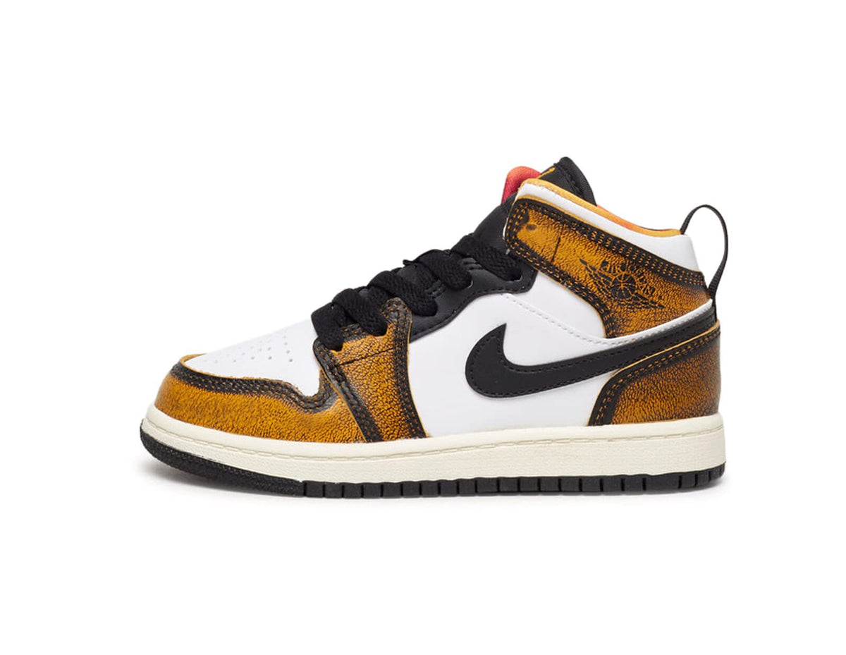 Little Kid's Jordan 1 Mid SE Wear Away Black/Taxi-White-Sail (DQ8419 071) - 12