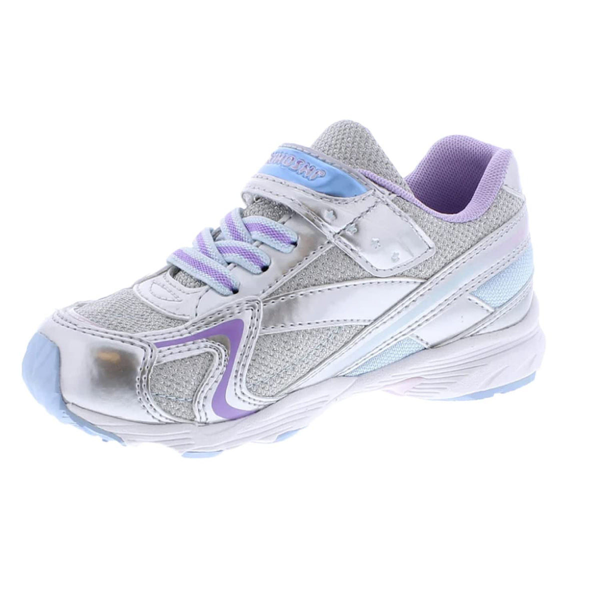 TSUKIHOSHI 3537 GLITZ Strap-Closure Machine-Washable Child Sneaker Shoe with Wide Toe Box and Slip-Resistant, Non-Marking Outsole - For Toddlers and Little Kids, Ages 1-8 Little Kid (4-8 Years) 1 Little Kid Silver/Lavender