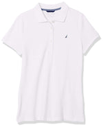 Nautica Women's 5-Button Short Sleeve Breathable 96% cotton 4% spandex Polo Shirt, Bright White, Small