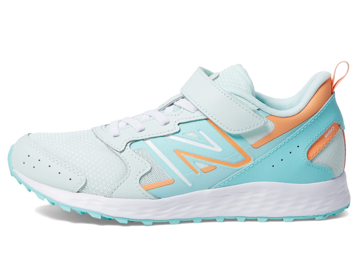 New Balance® Fresh Foam 650v1 Bungee Lace with Top Strap Shoes for Kids – Synthetic Upper – Mesh Lining Light Surf/Peach Glaze 1.5 Little Kid XW
