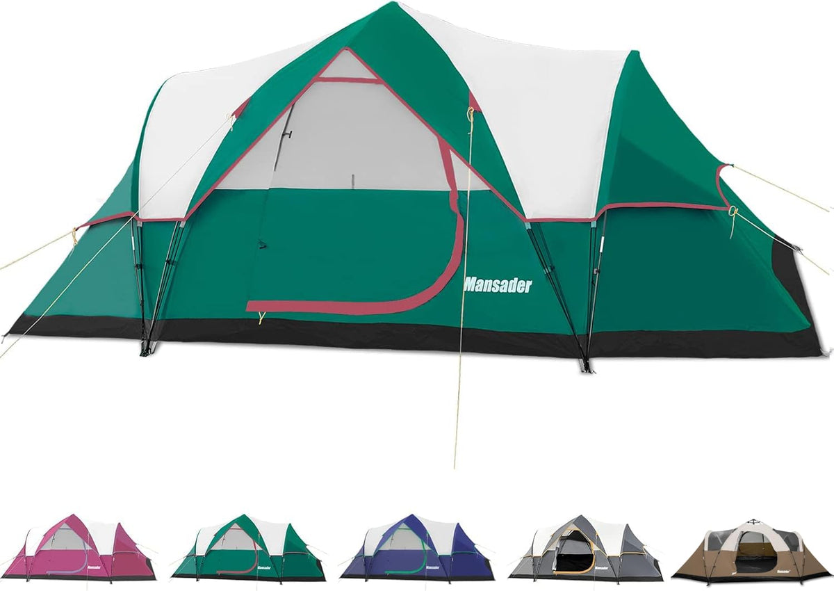 Mansader 6 Person Family Camping Tent,Waterproof Windproof with Top Rainfly,Easy Set Up,Pop Up Tent for Outdoor Camping Hiking Travel (Green)