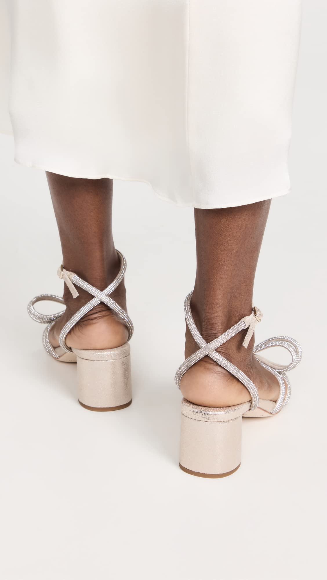 Loeffler Randall Women's Mikel Leather Bow Mid-Heel Sandals, Cappuccino, Metallic, Gold, 9 Medium US