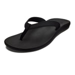 OLUKAI Kapehe Women's Beach Sandal, Quick-Dry Flip-Flop Slides, Water Resistant & Modern Low Profile Design, All-Day Comfort Fit & Wet Grip Soles, Black/Black, 5