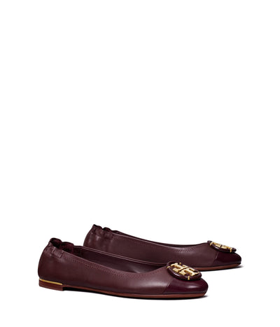 Tory Burch Multi Logo Cap-Toe Ballet Deep Berry/Deep Berry 9 M