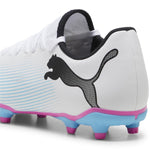 PUMA Mens Future 7 Play Firm, Artificial Ground Soccer Cleats, PUMA Mens White-PUMA Mens Black-Poison Pink, 7