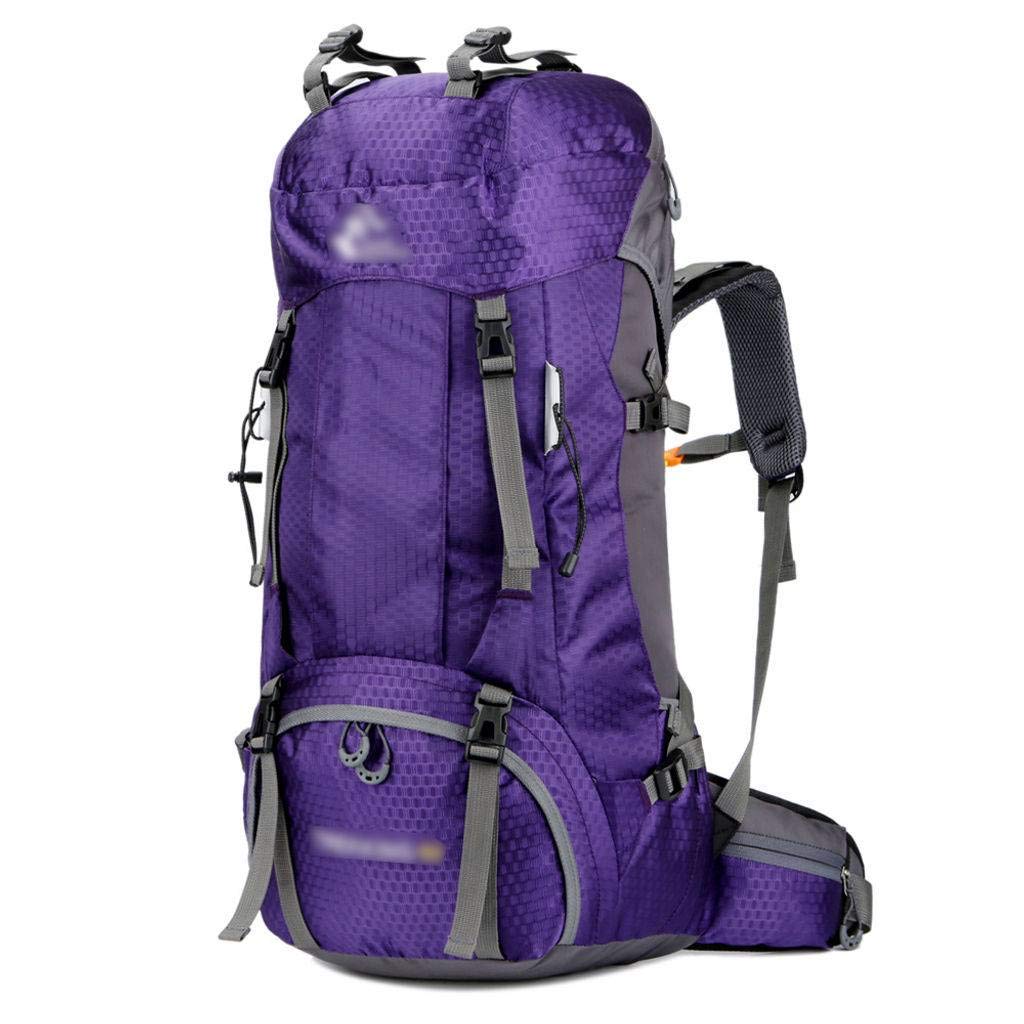 60L Hiking Backpack with Rain Cover, Lightweight Outdoor Trekking Multipurpose Backpack for Climbing Camping-Purple