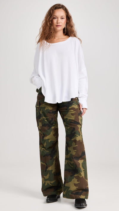 Free People Women's Microphone Drop Thermal Top, Ivory, White, XS