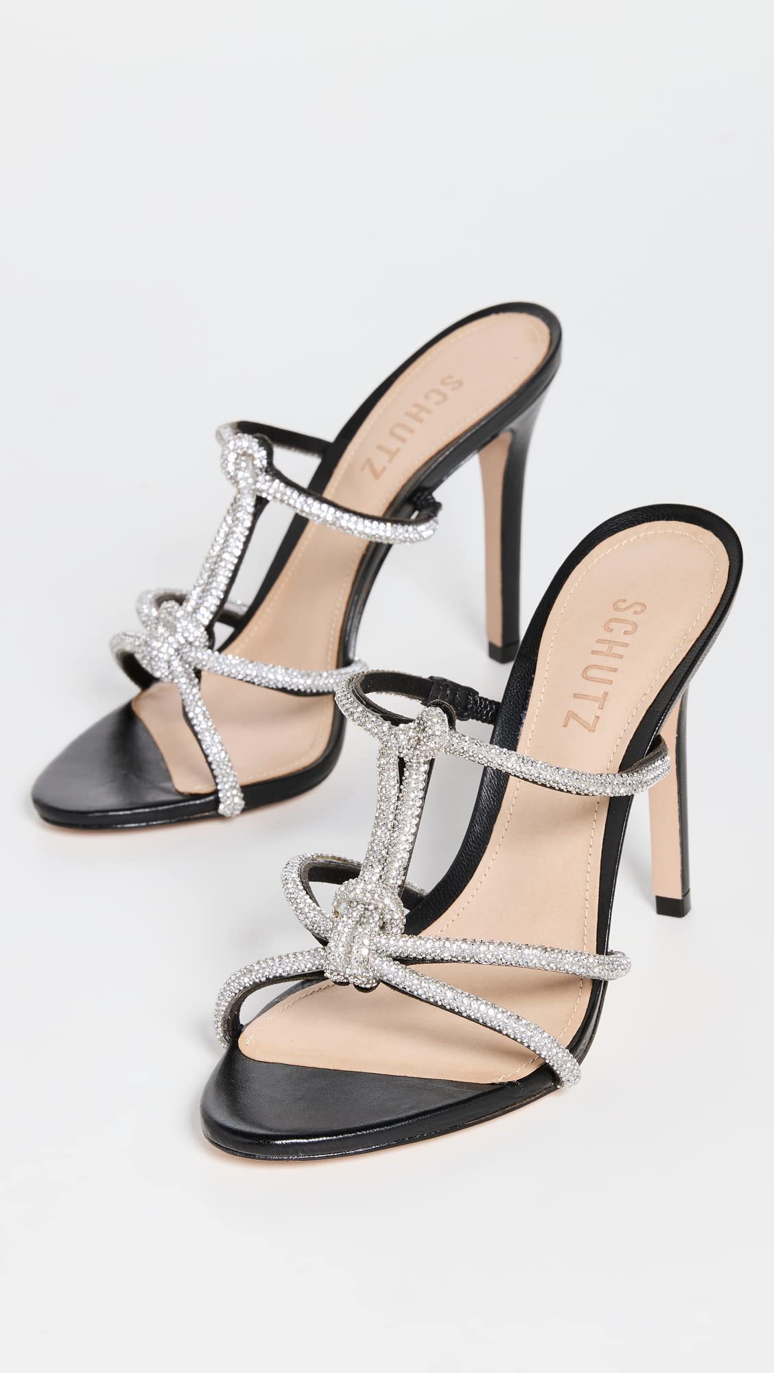 SCHUTZ Women's Mary Heels, Black/Cristal, 9.5 Medium US
