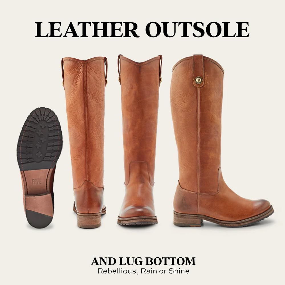 Frye Melissa Double Sole Button Lug Tall Riding Boots for Women - Leather Lined Classics with Modern Stacked Heel and Rugged Mini-Lug Traction Outsole, Bronze - 11M