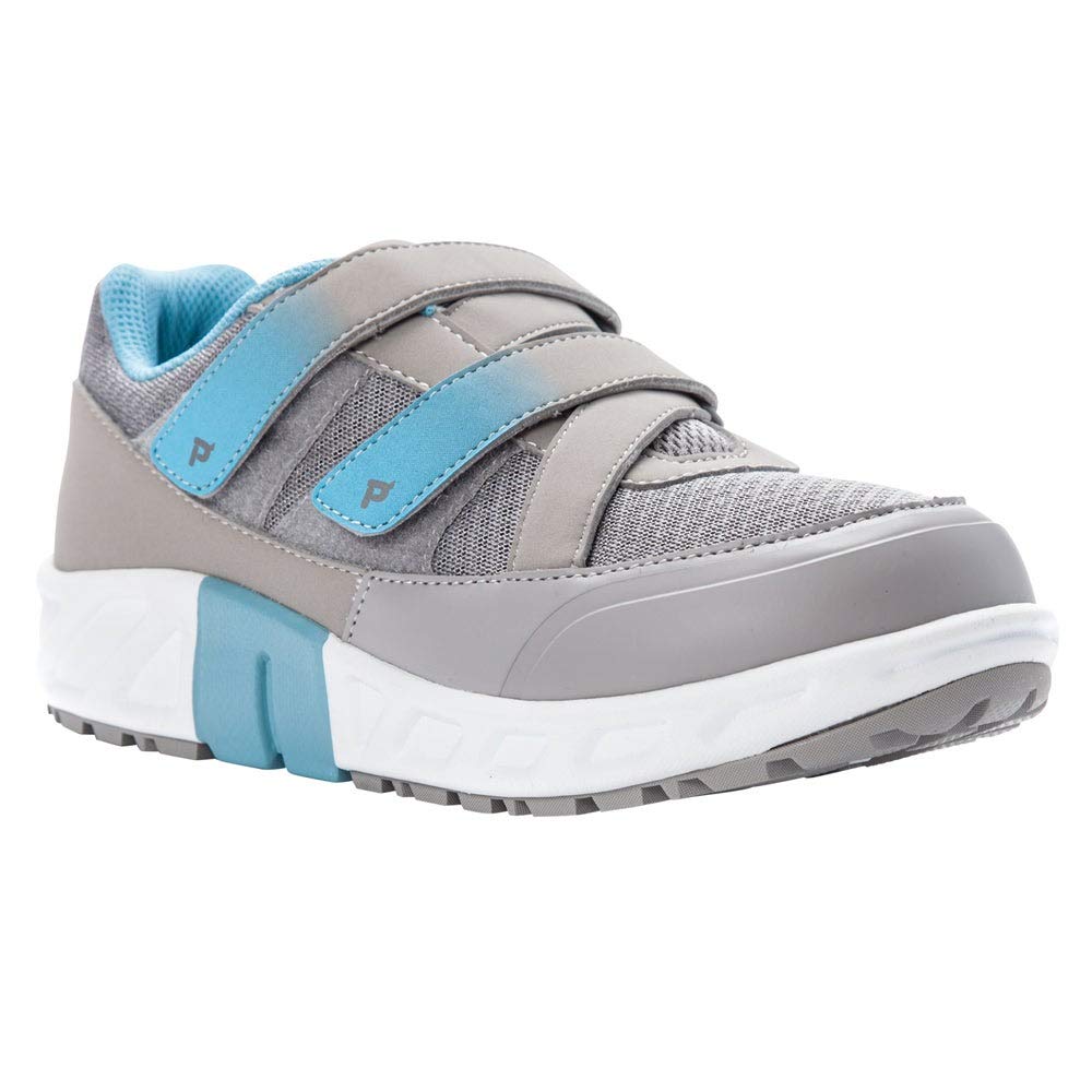 Propet Women's Matilda Strap Sneaker, Grey/Blue, 11 2E US