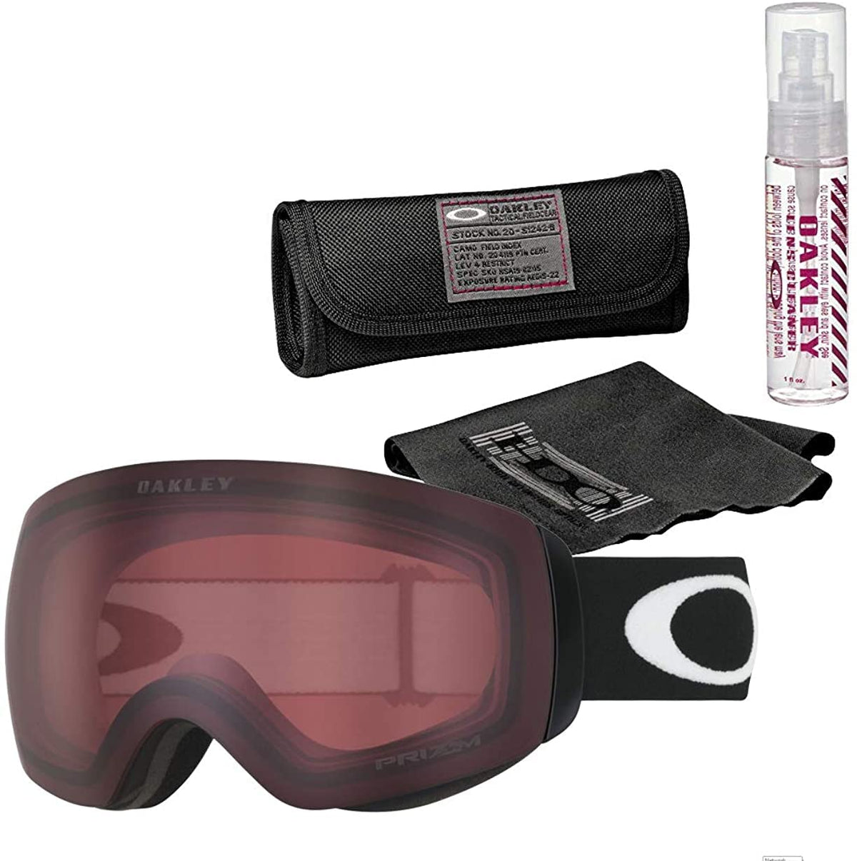Oakley Flight Deck XM Snow Goggle (Matte Black Frame/Prizm Rose Lens) with Lens Cleaning Kit