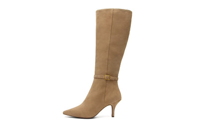 Linea Paolo Parson - Womens Knee High Pointed Toe Stiletto Mid-Height Heel Leather Fashion Boot Fawn Suede 8M